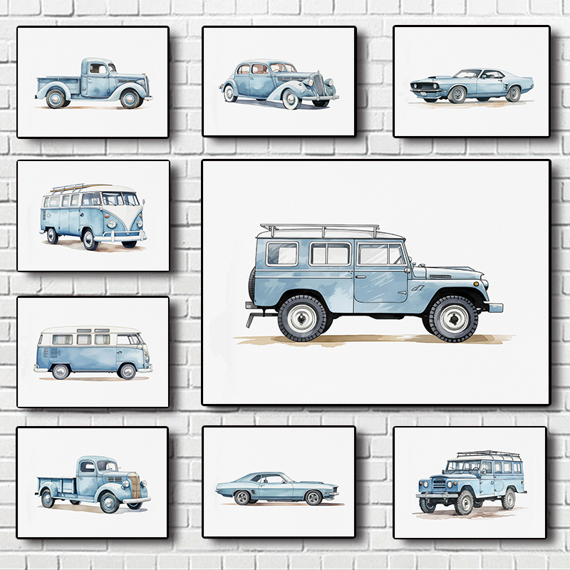 Lighting Decoration Ideas - Classic Light Blue Car Vehicle Watercolor