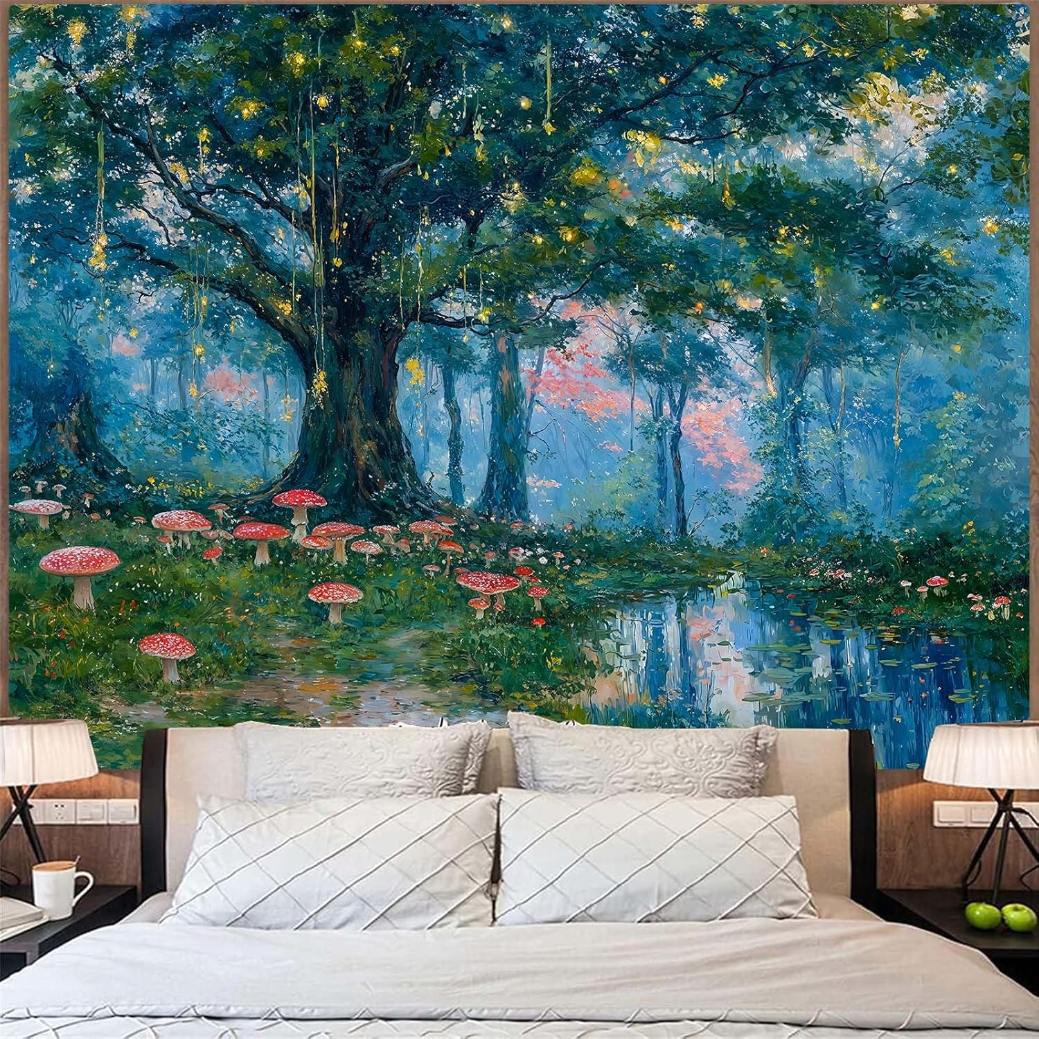 Wall Decor Lighting Tree - Enchanted Forest Tapestry, Magical Tree with