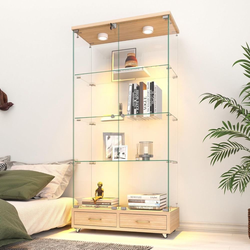 Lighting & Home Decor Studio Photos - 4-Tier Glass Cabinet with LED Lights,