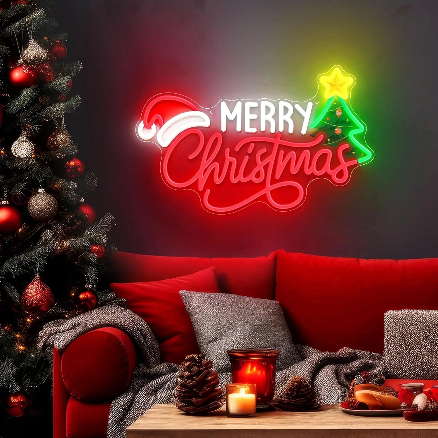 Xmas Tree Neon LED Wall Sign M - đánh giá và giá Wall Decor Lighting Tree