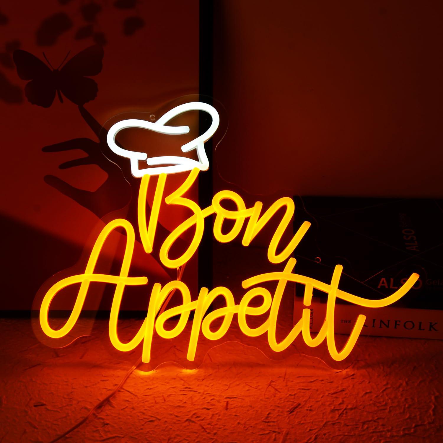 Bon Appetit Chef Hat Neon Sign - đánh giá và giá Restaurant Lighting Decoration