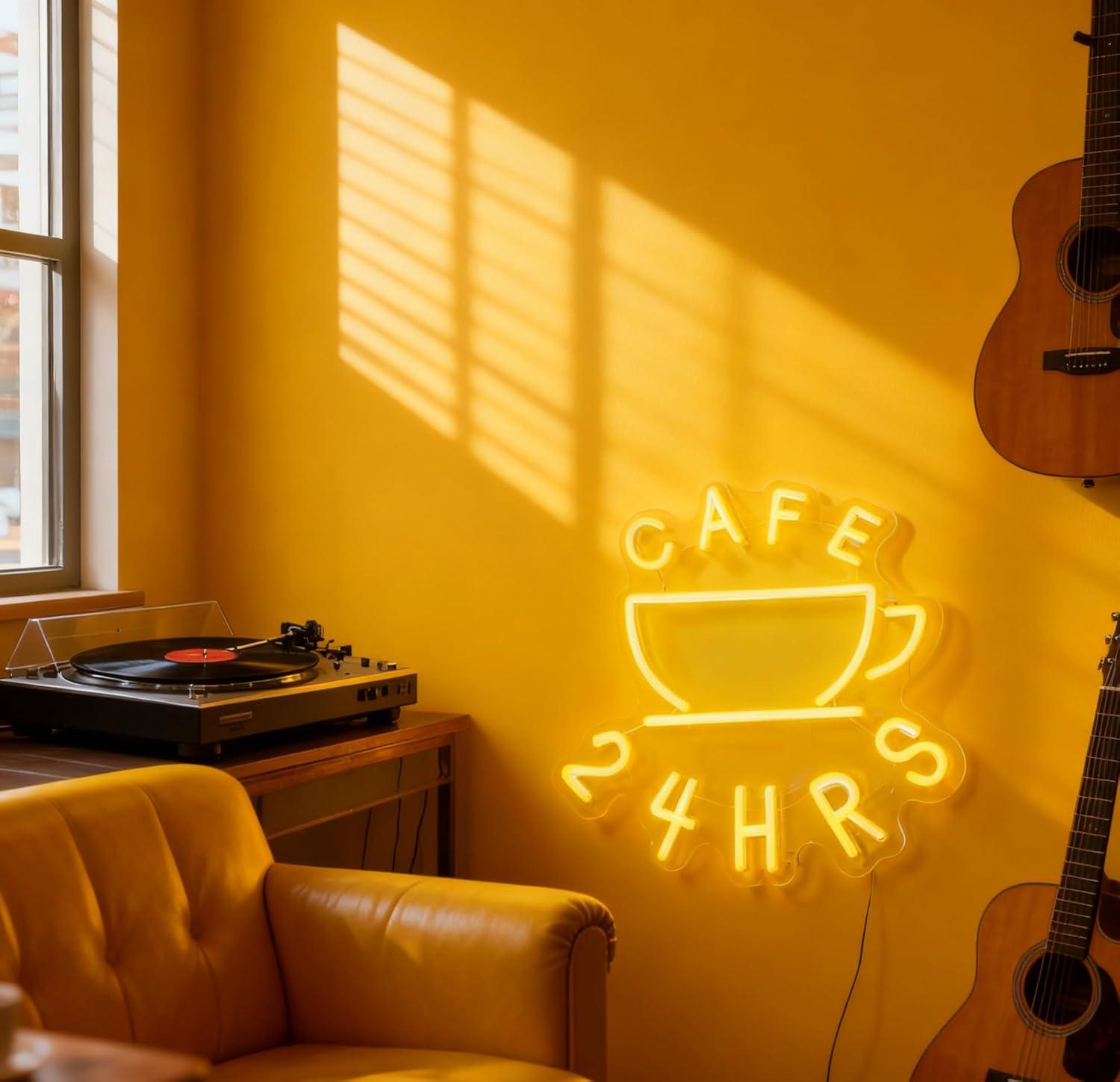 Cafe 24 HRS Neon Sign USB Dimm - đánh giá và giá Restaurant Lighting Decoration